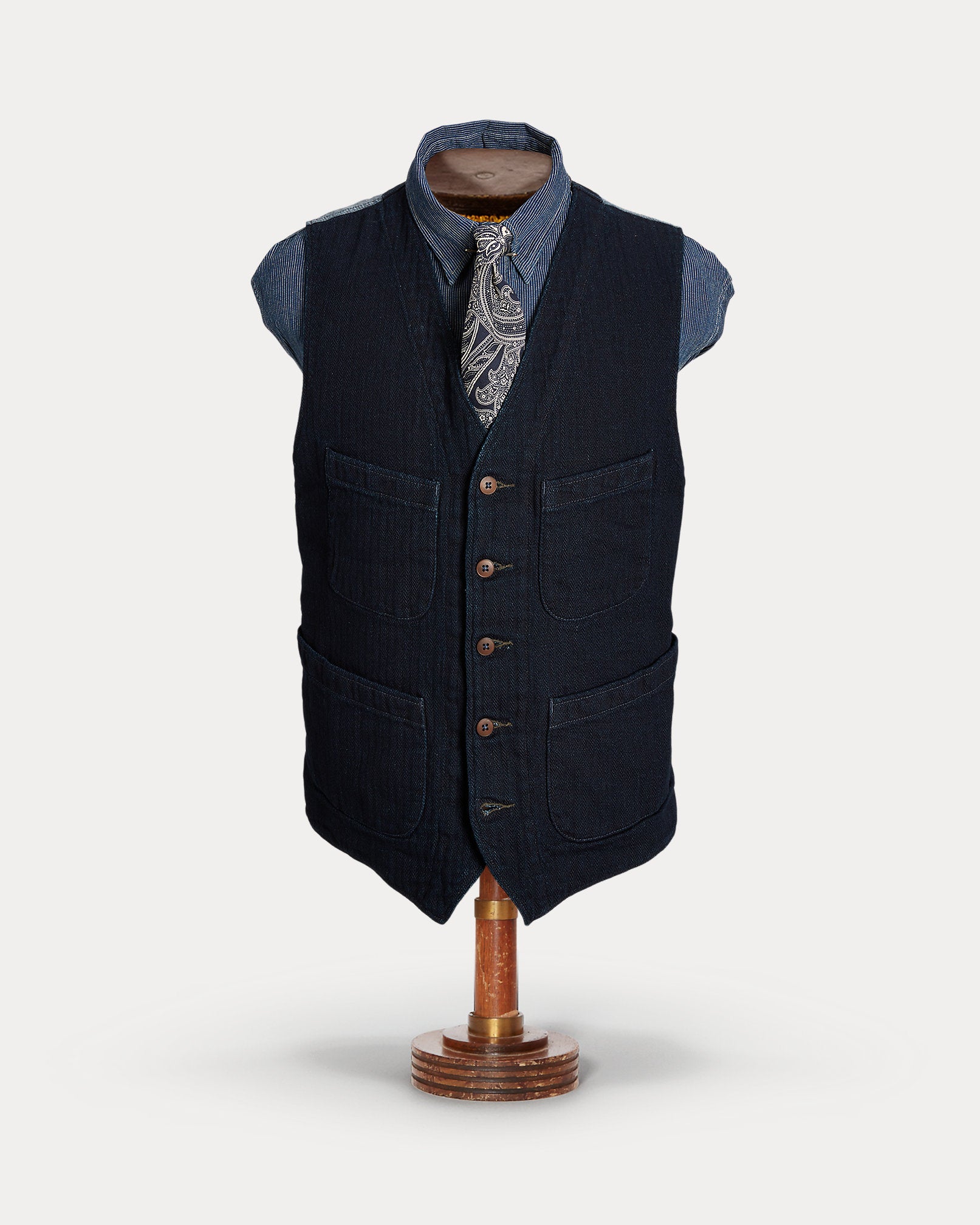 RRL Indigo Herringbone Vest