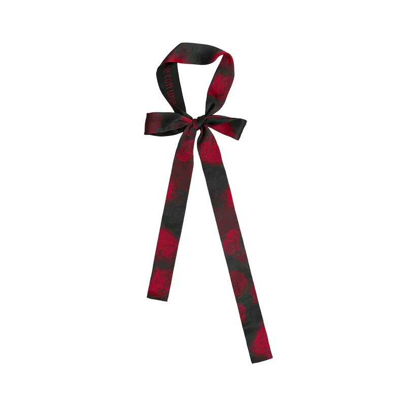 "La Rosa" Silk Skinny Scarf - Black & Red