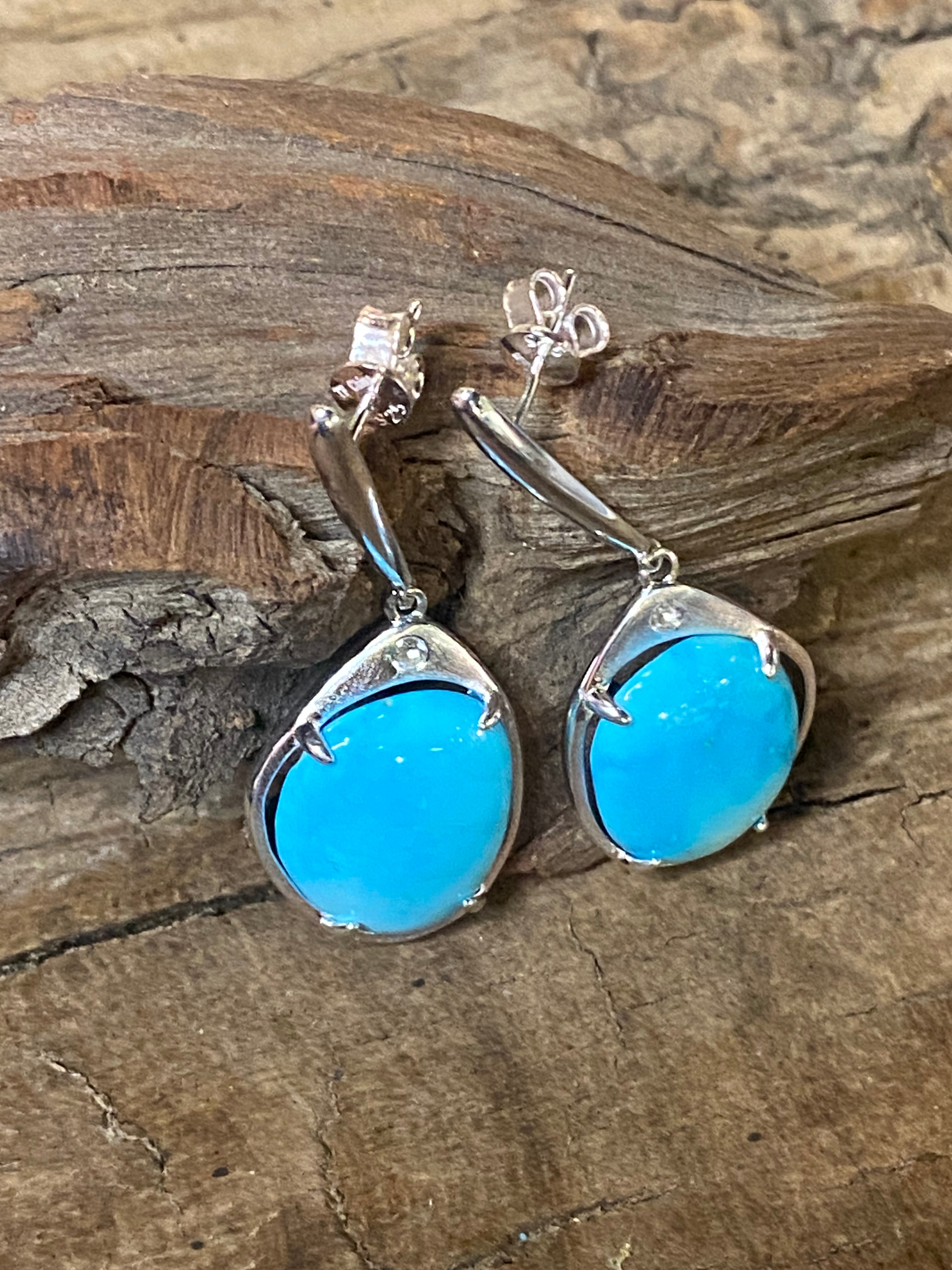 Sleeping Beauty Turquoise and White Topaz Sterling Silver Earrings