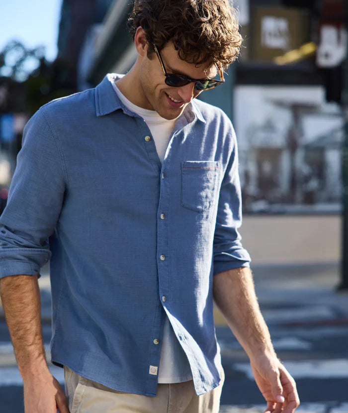 Stretch Selvage Long Sleeve Shirt - Coronet Blue