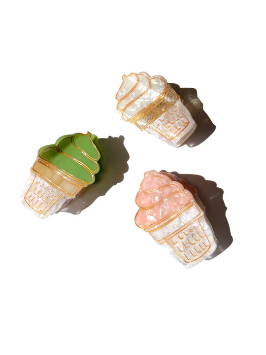 Hand-Painted Soft Serve Icecream Claw Clip | Eco-Friendly (Vanilla)