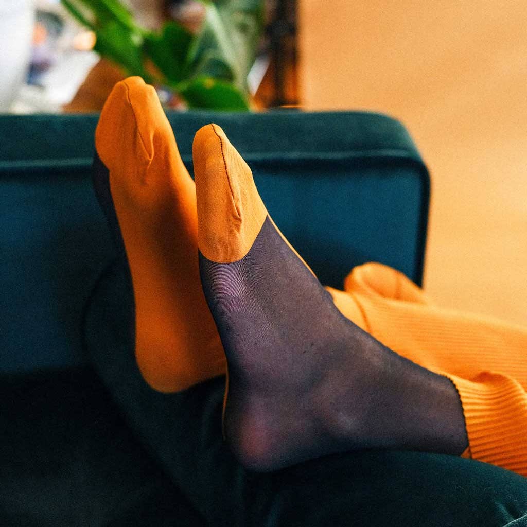 Dual Color Block Nylon Ankle Sock - Rust