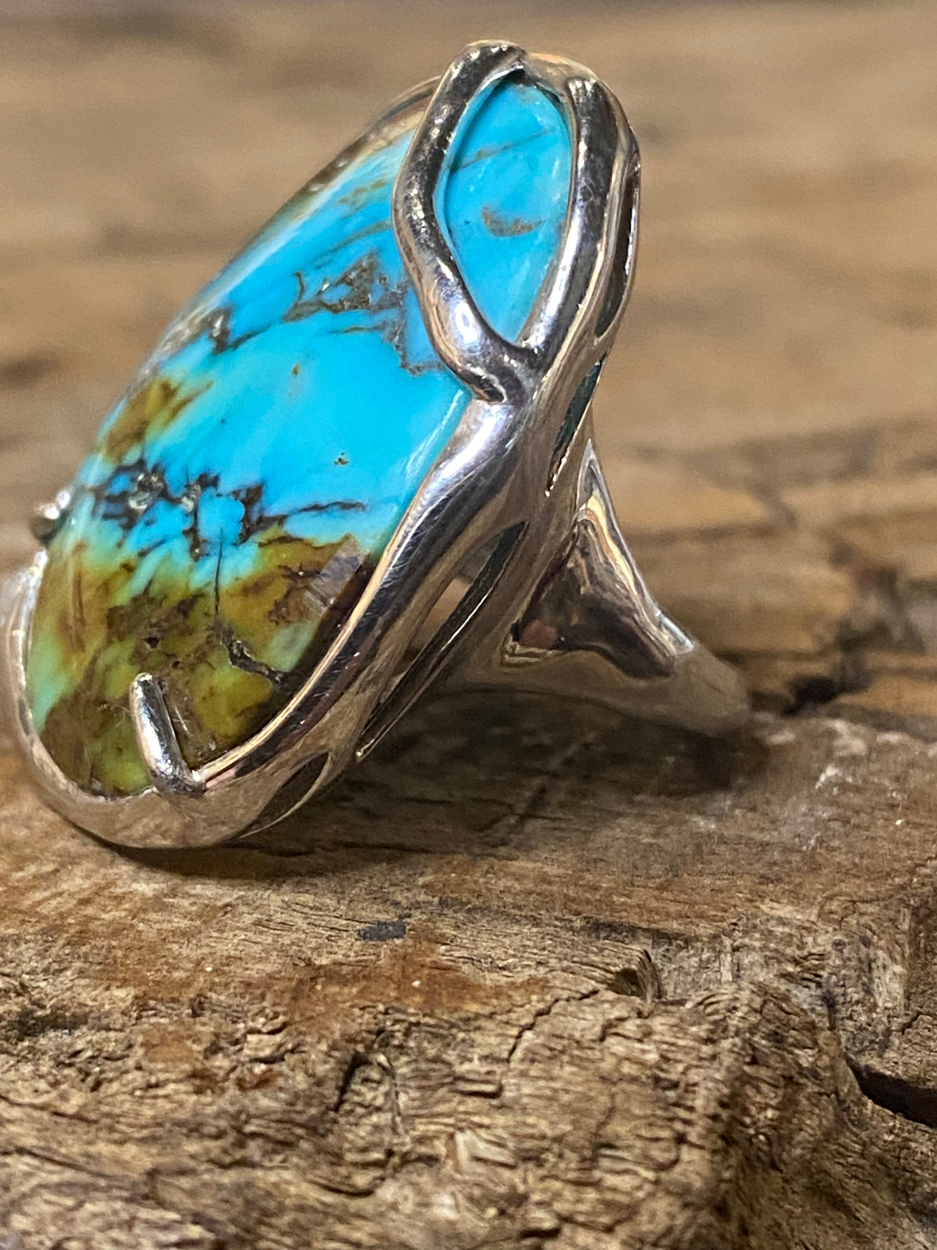 Kingman Turquoise (Rare Stone) Sterling Silver w/Diamond Accent Ring