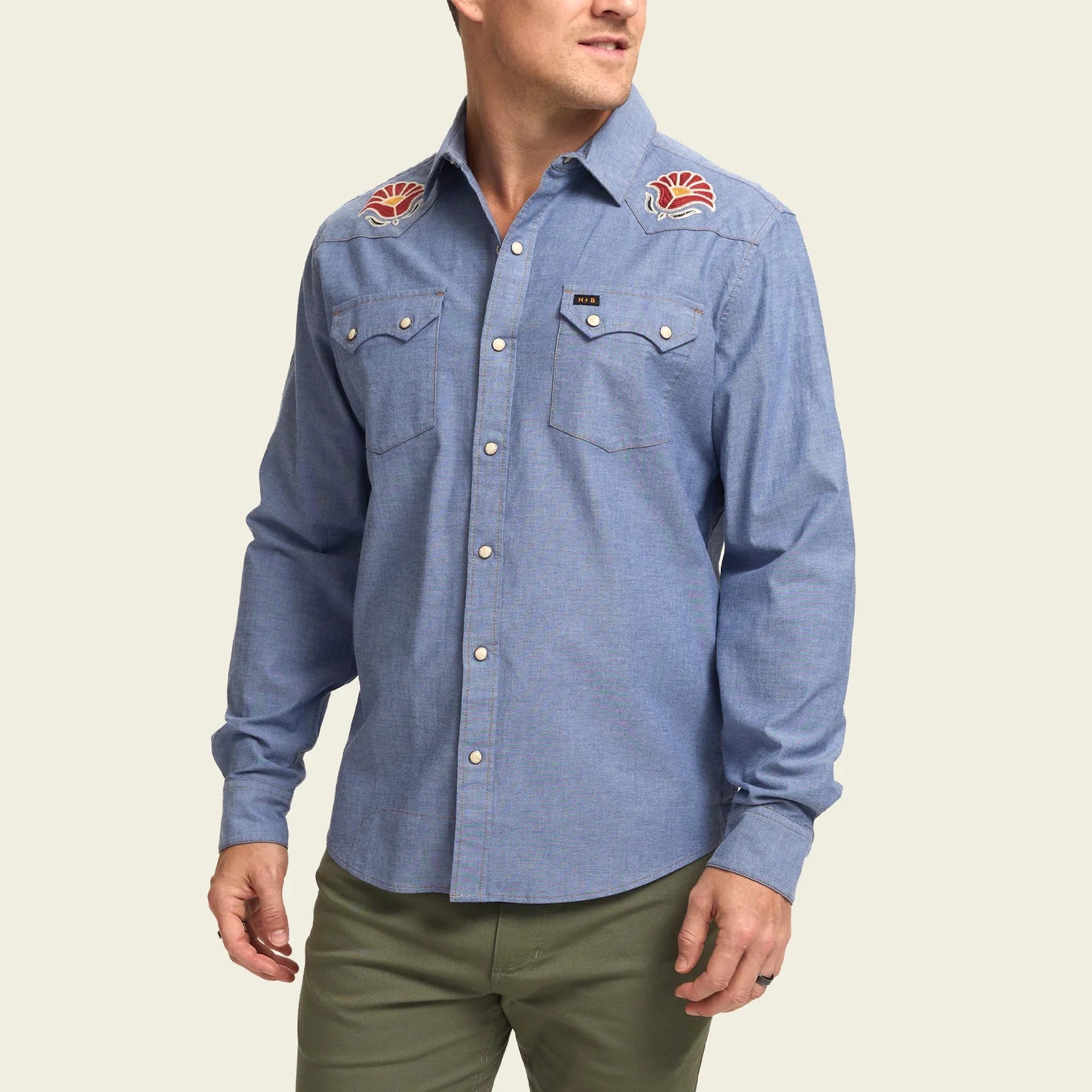 Crosscut Deluxe Snapshirt - Blue Chambray : Fresh Blooms