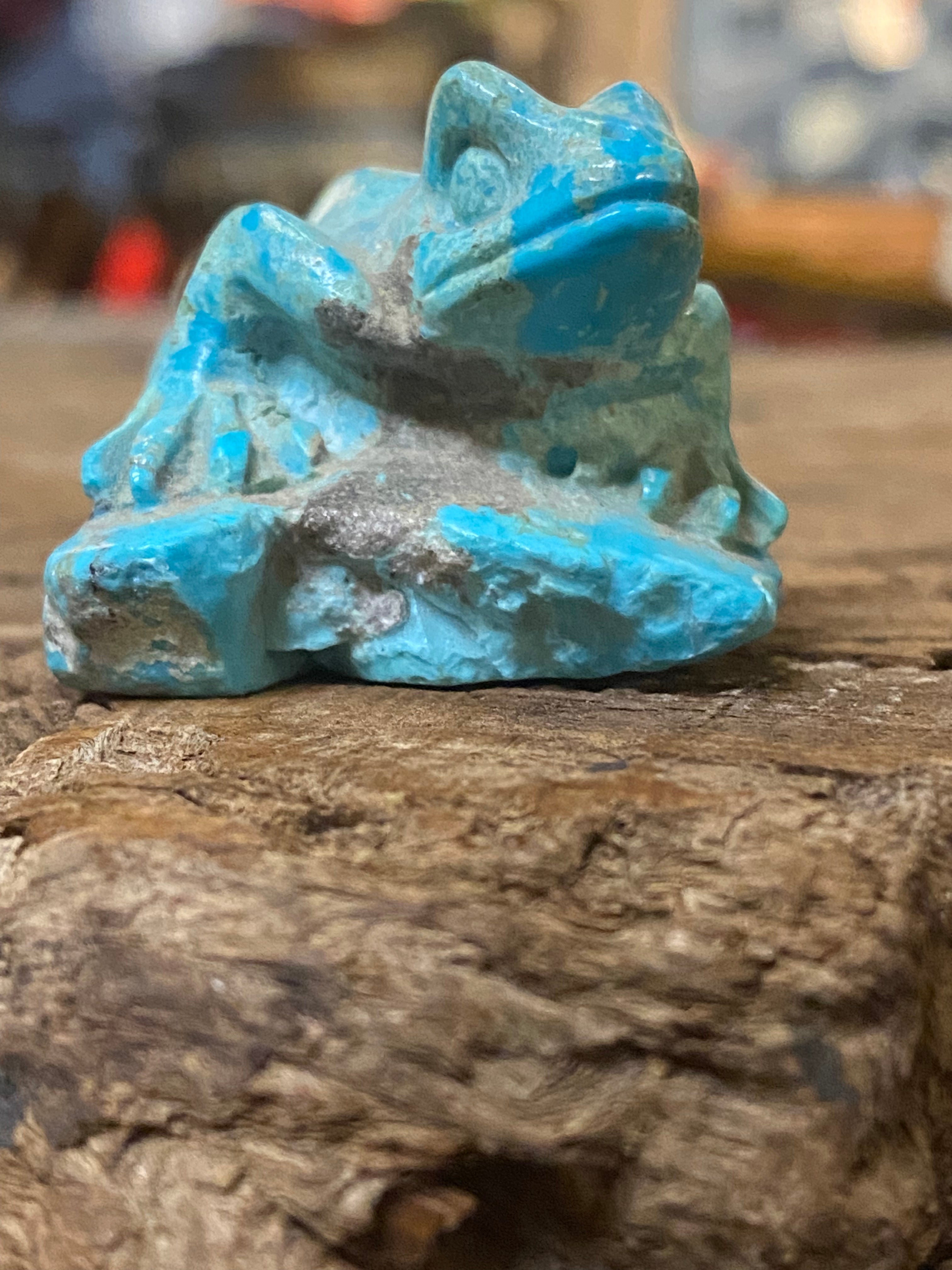 Hand Carved Sleeping Beauty Turquoise Frog