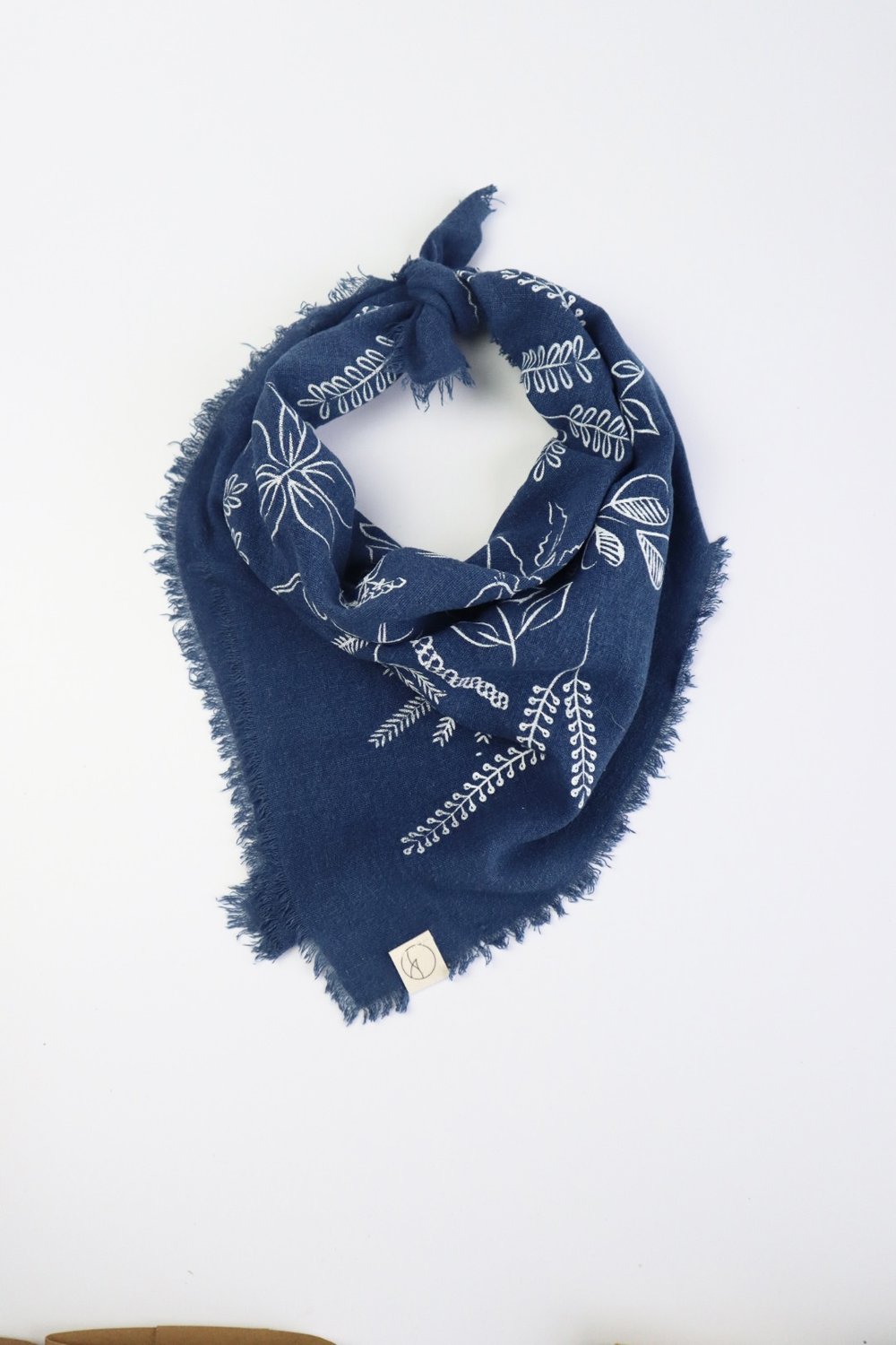 Ocean Indigo Botanical Patterned Bandana - White ink