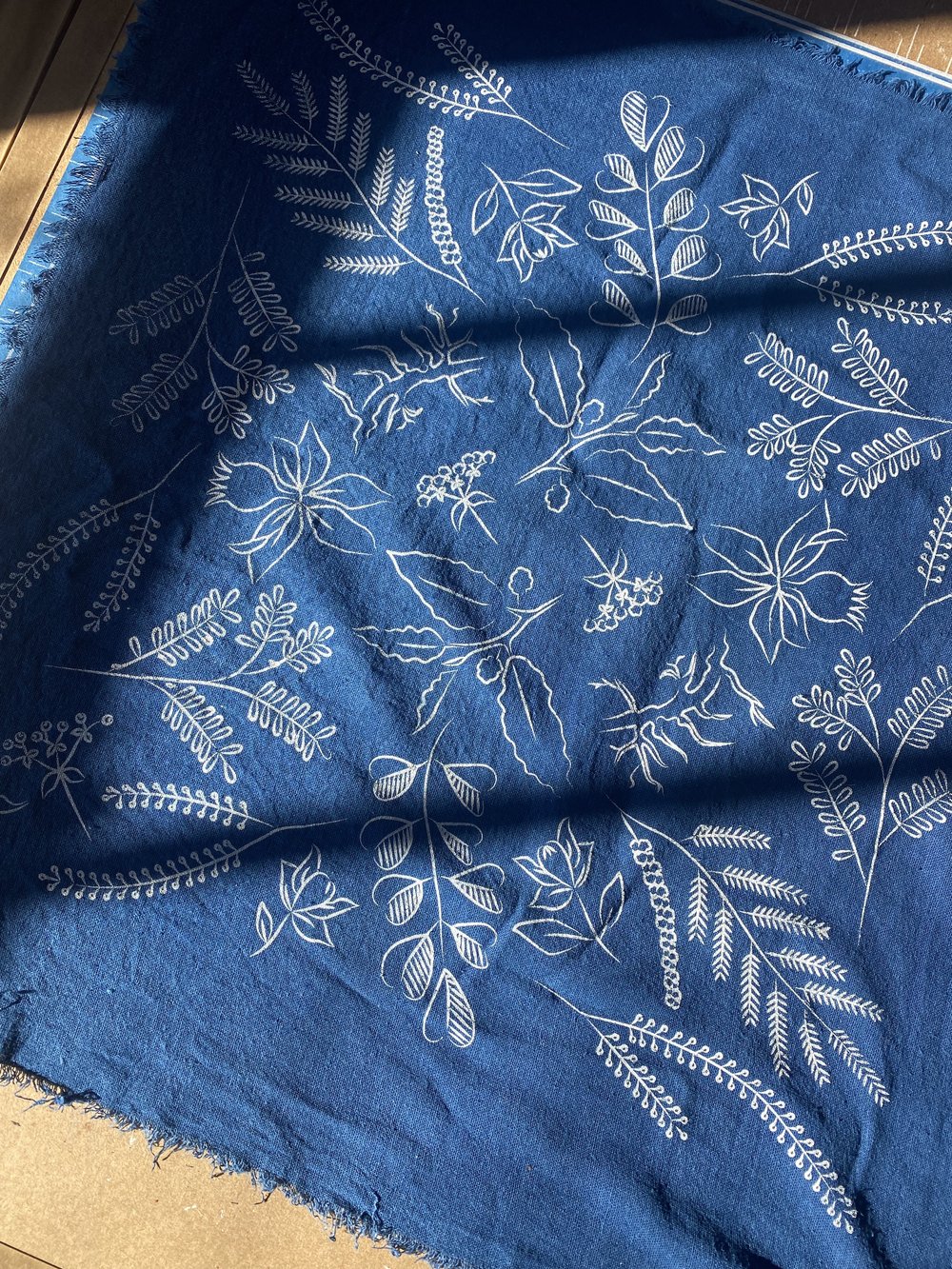 Ocean Indigo Botanical Patterned Bandana - White ink