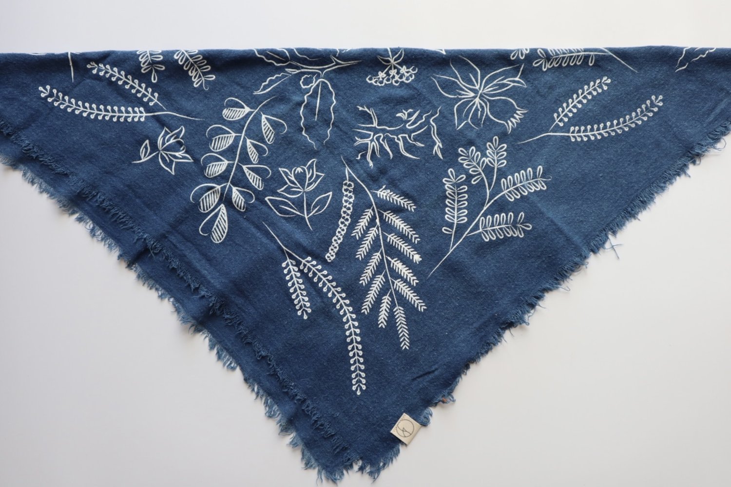 Ocean Indigo Botanical Patterned Bandana - White ink