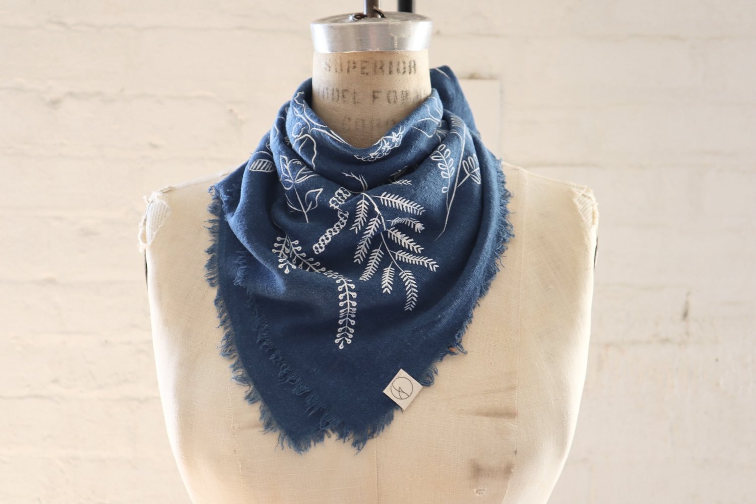 Ocean Indigo Botanical Patterned Bandana - White ink