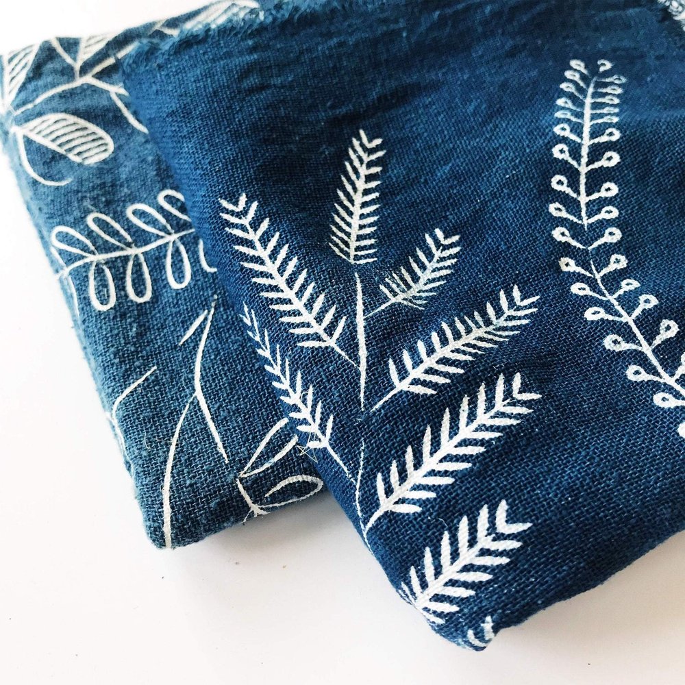 Ocean Indigo Botanical Patterned Bandana - White ink