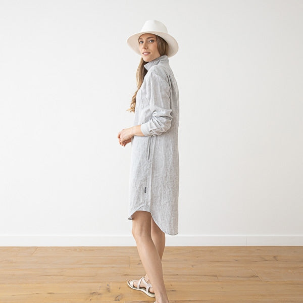 Linen Shirt Dress Silver Melange Paula