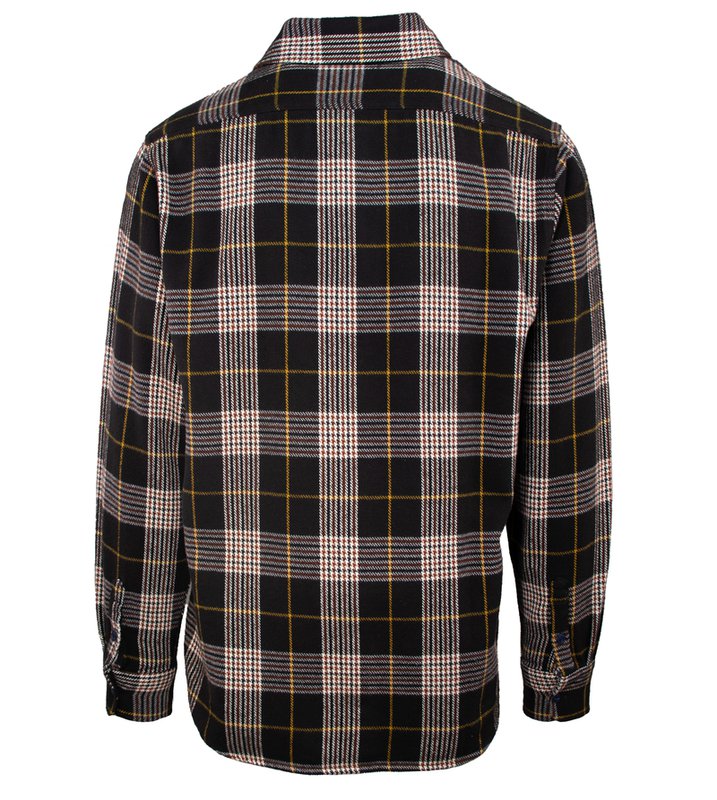 Schott Plaid Cotton Flannel Shirt - Brown with Gold