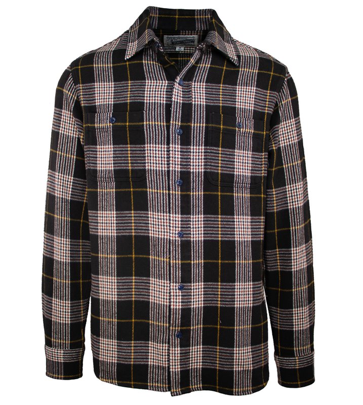 Schott Plaid Cotton Flannel Shirt - Brown with Gold