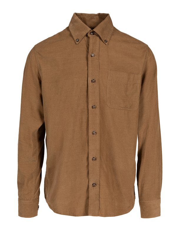 Pinwale Cotton Corduroy Button Down Shirt - Khaki