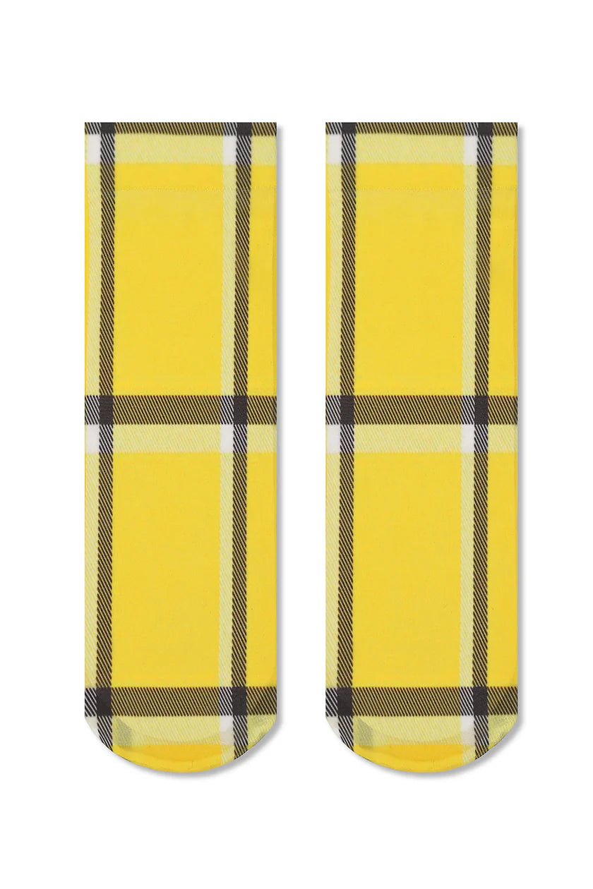 Cher Plaid Nylon Ankle Sock - Yello