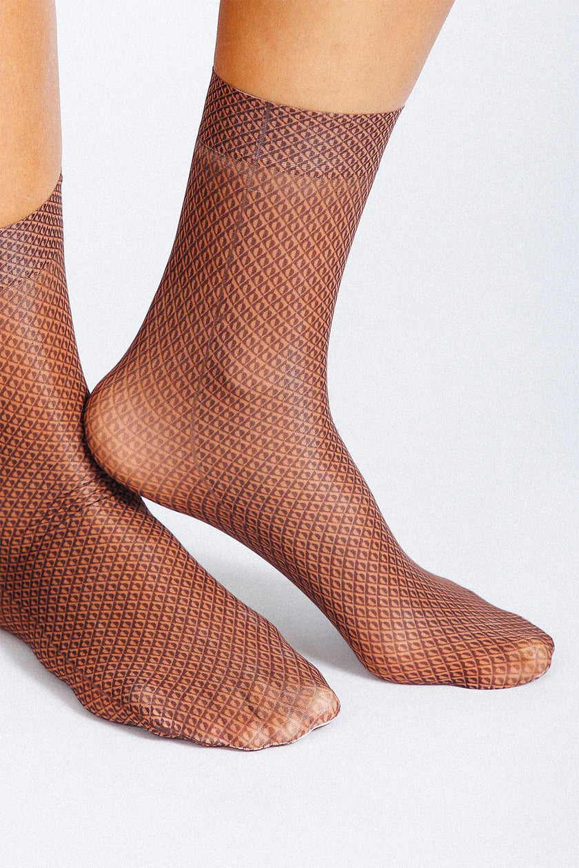 Ollie Patterned Nylon Ankle Sock - Orange