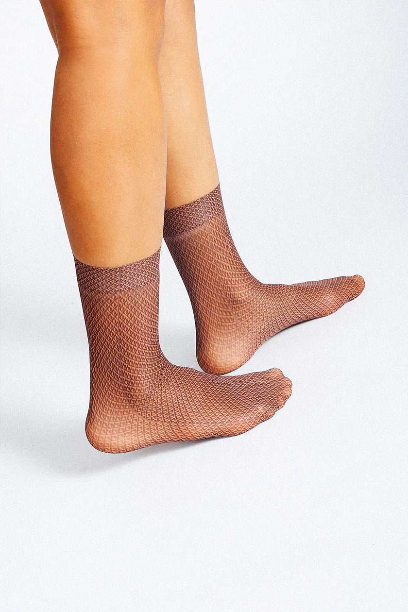 Ollie Patterned Nylon Ankle Sock - Orange