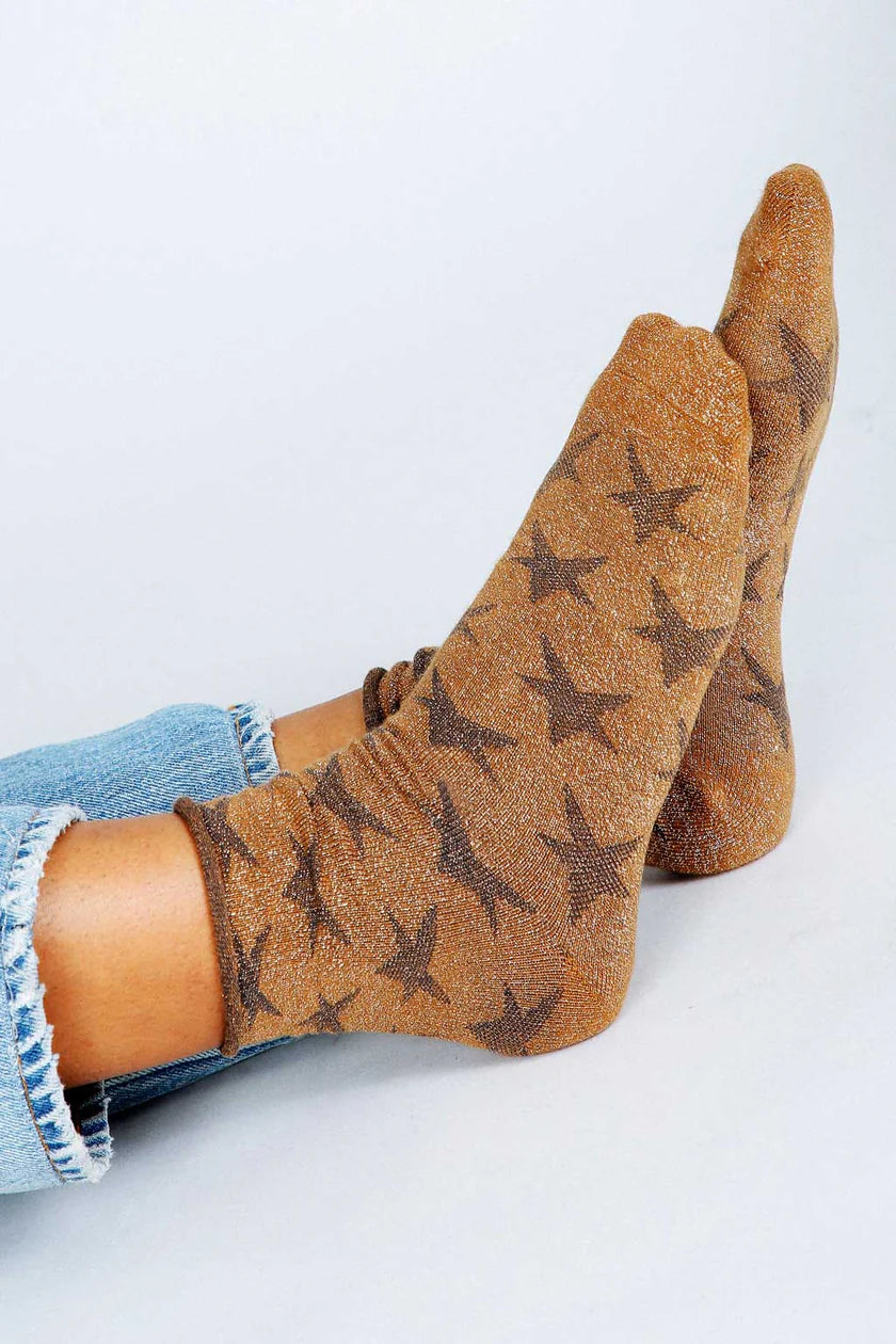 Star Shimmer Ankle Sock - Rust