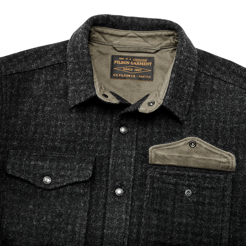 LINED MACKINAW WOOL JAC-SHIRT - Black Marl / Heather Check