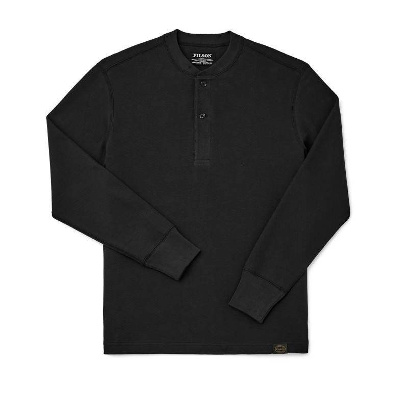 WAFFLE KNIT HENLEY - Faded Black