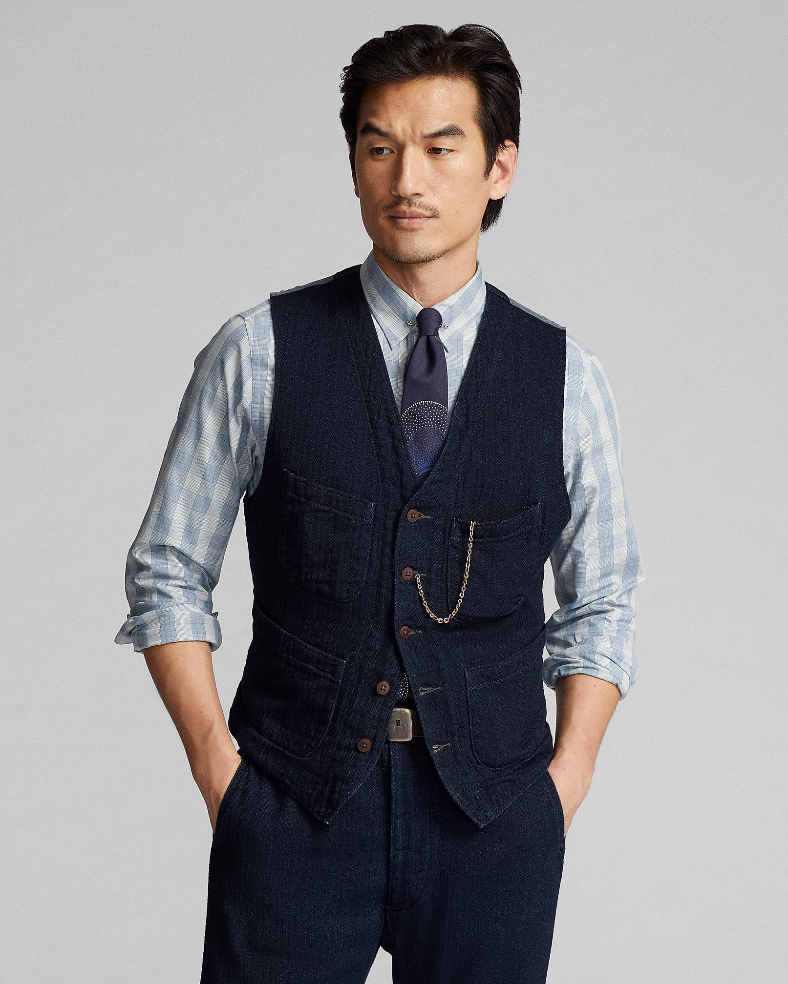 RRL Indigo Herringbone Vest