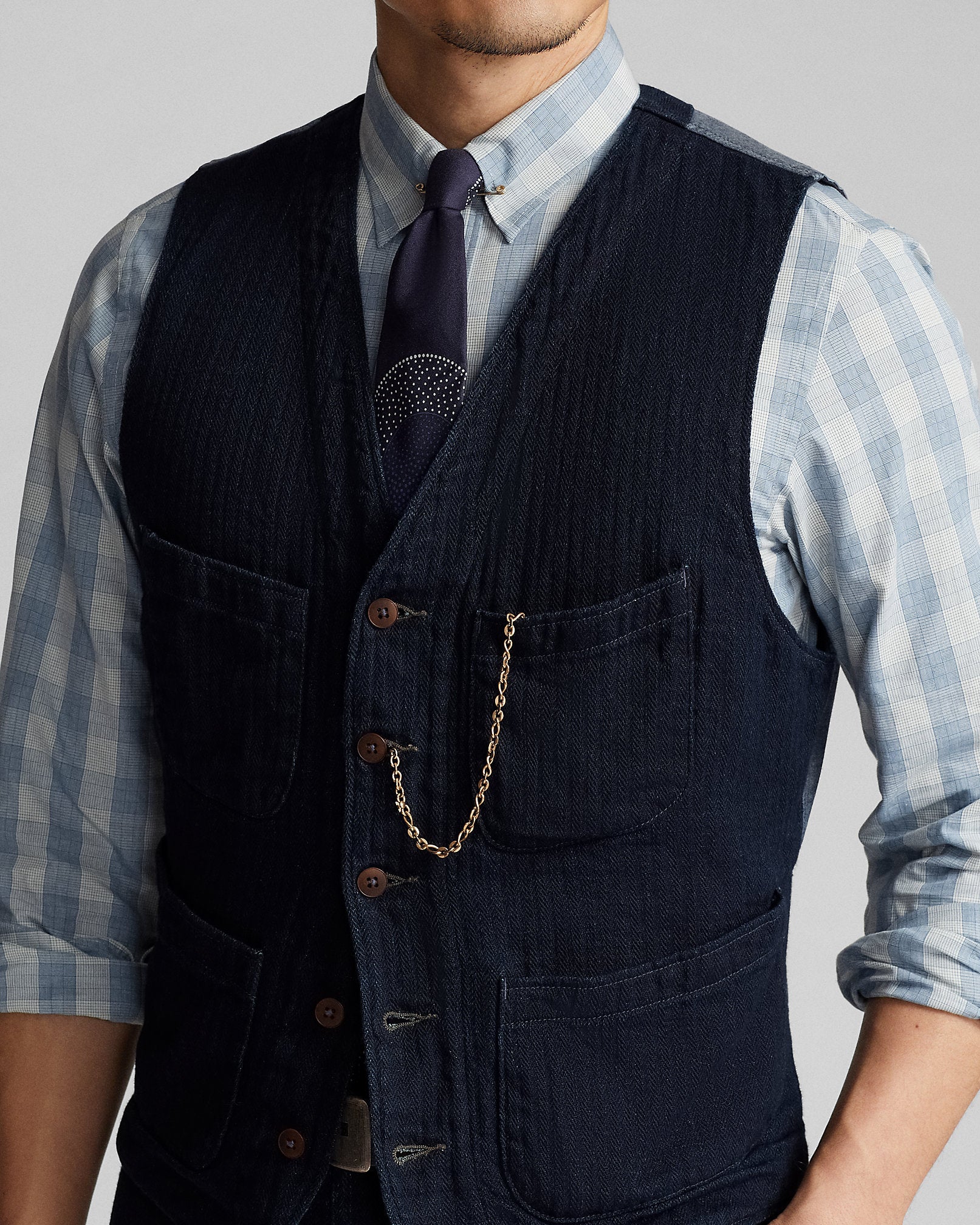 RRL Indigo Herringbone Vest