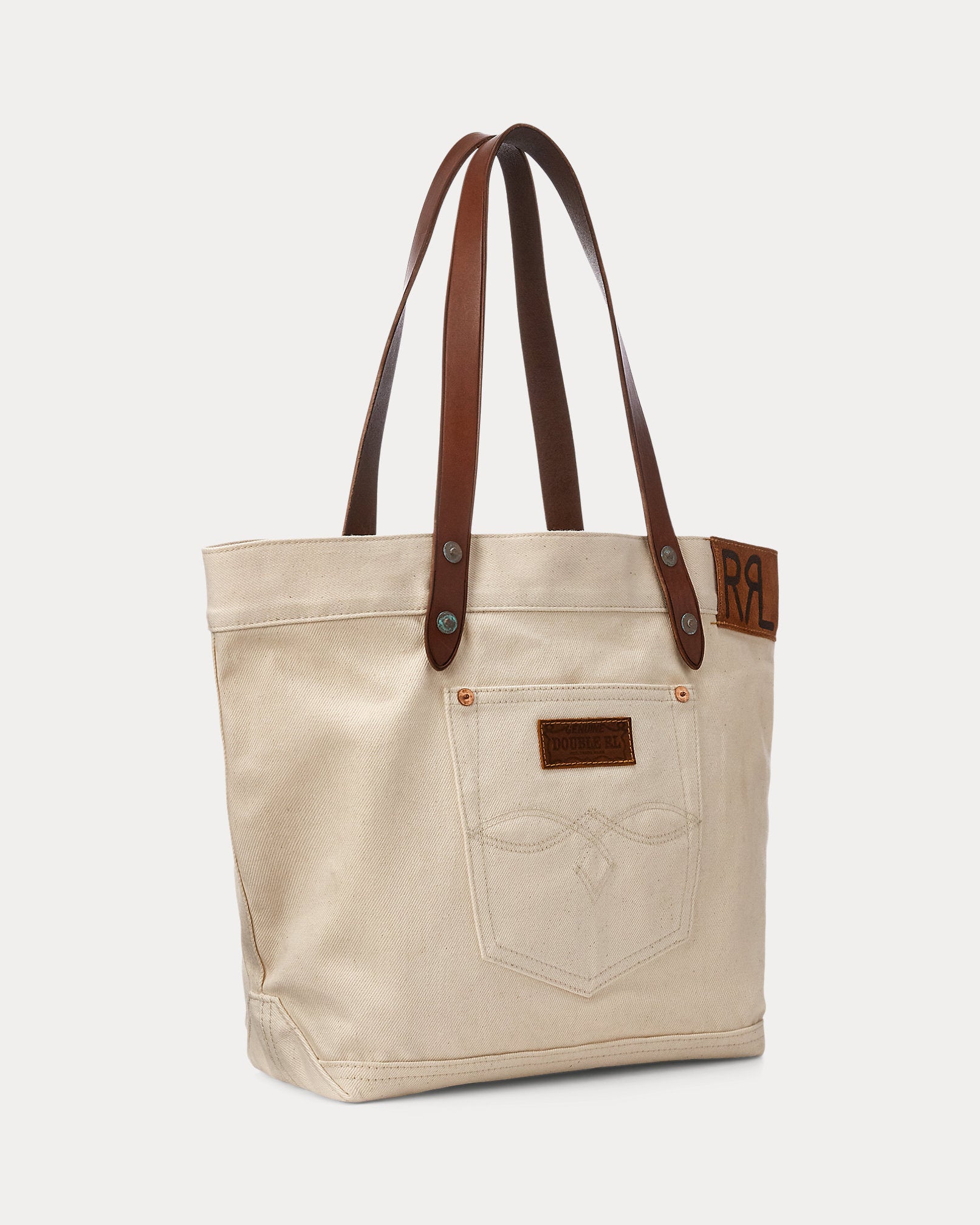 RRL Leather-Trim Twill Tote - Beige