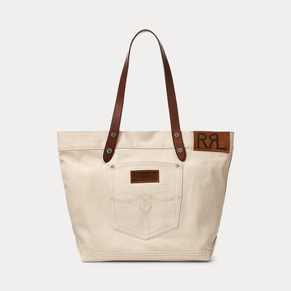 RRL Leather-Trim Twill Tote - Beige