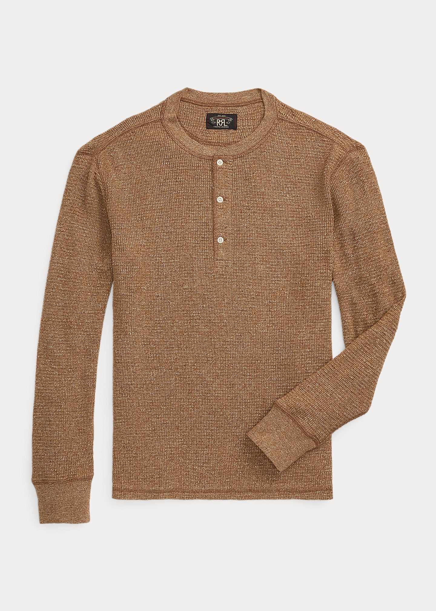 RRL Waffle-Knit Henley Shirt - Brown Heather