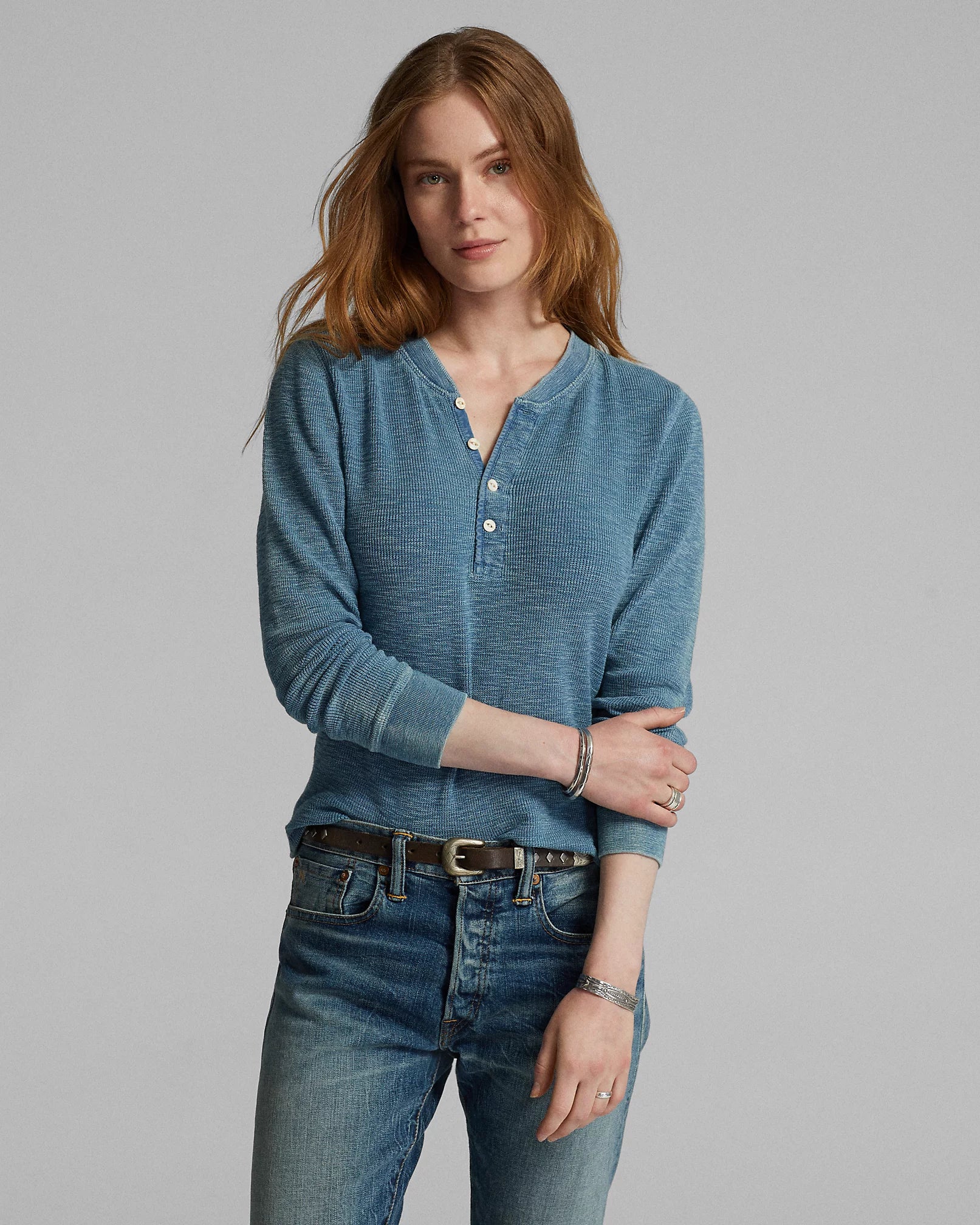 RRL Stretch-Cotton Waffle Henley - Women