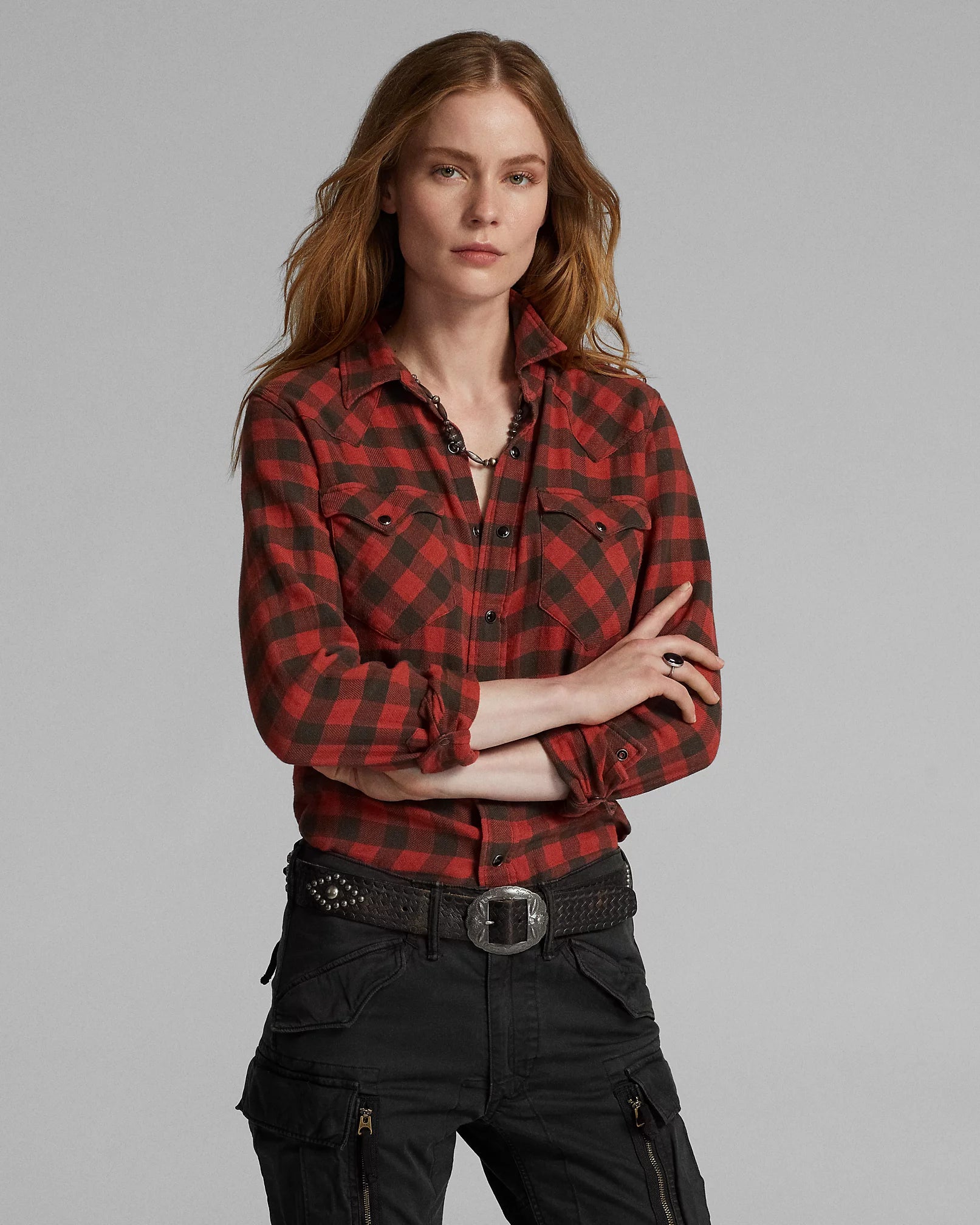 RRL Plaid Cotton-Linen Western Shirt - Women