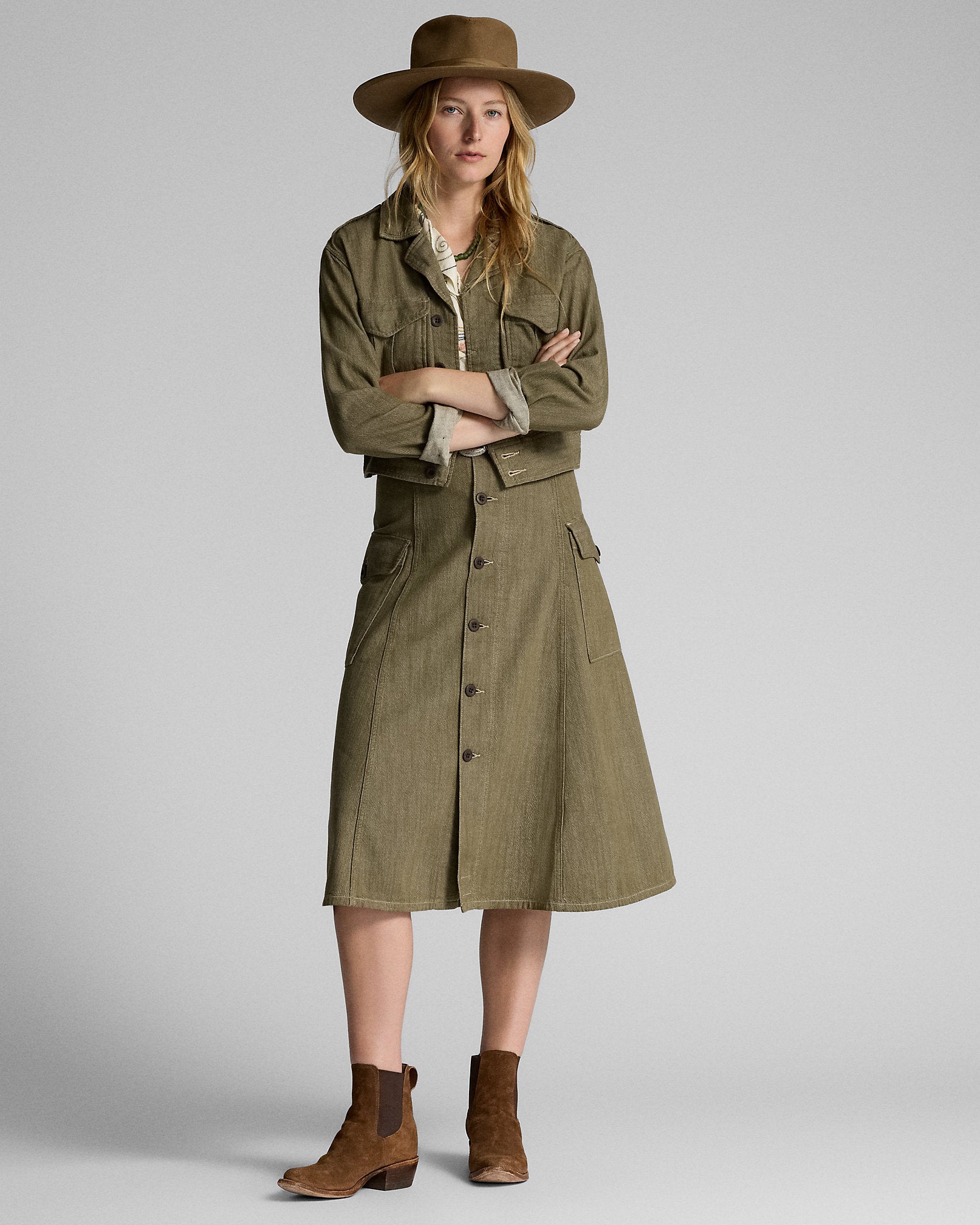 RRL Olive Slub Denim Skirt