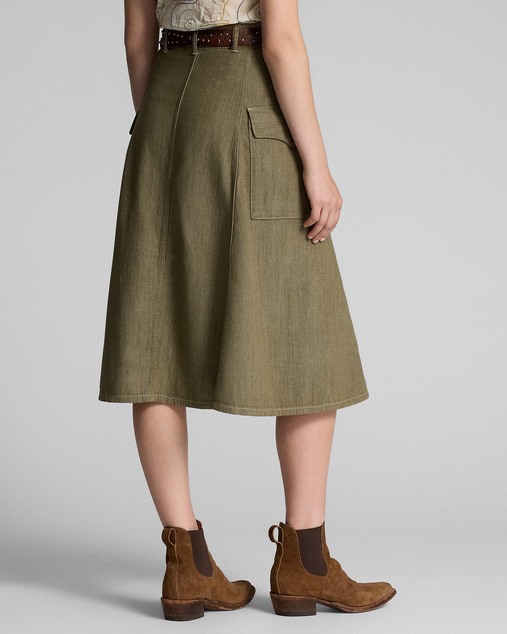 RRL Olive Slub Denim Skirt