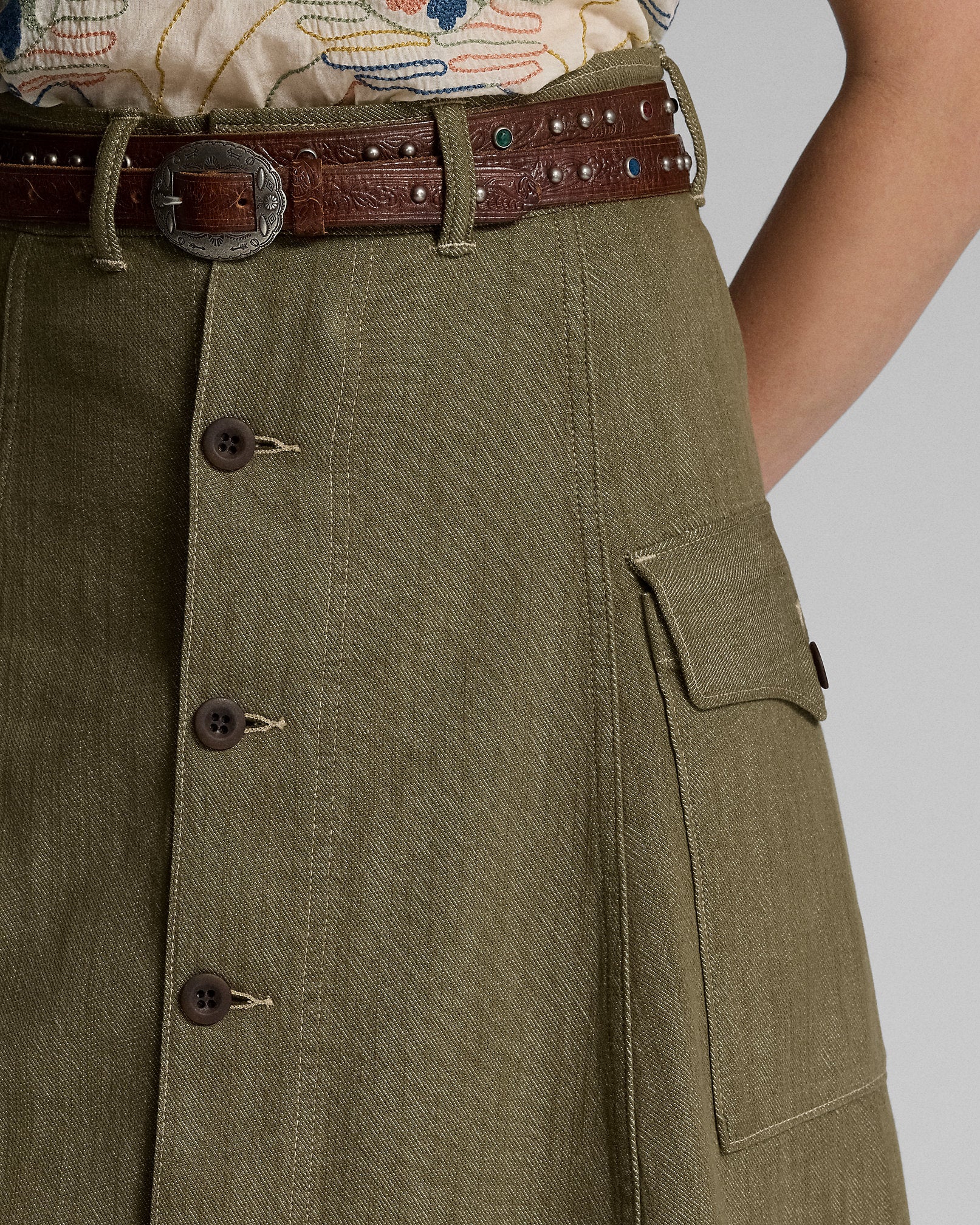 RRL Olive Slub Denim Skirt