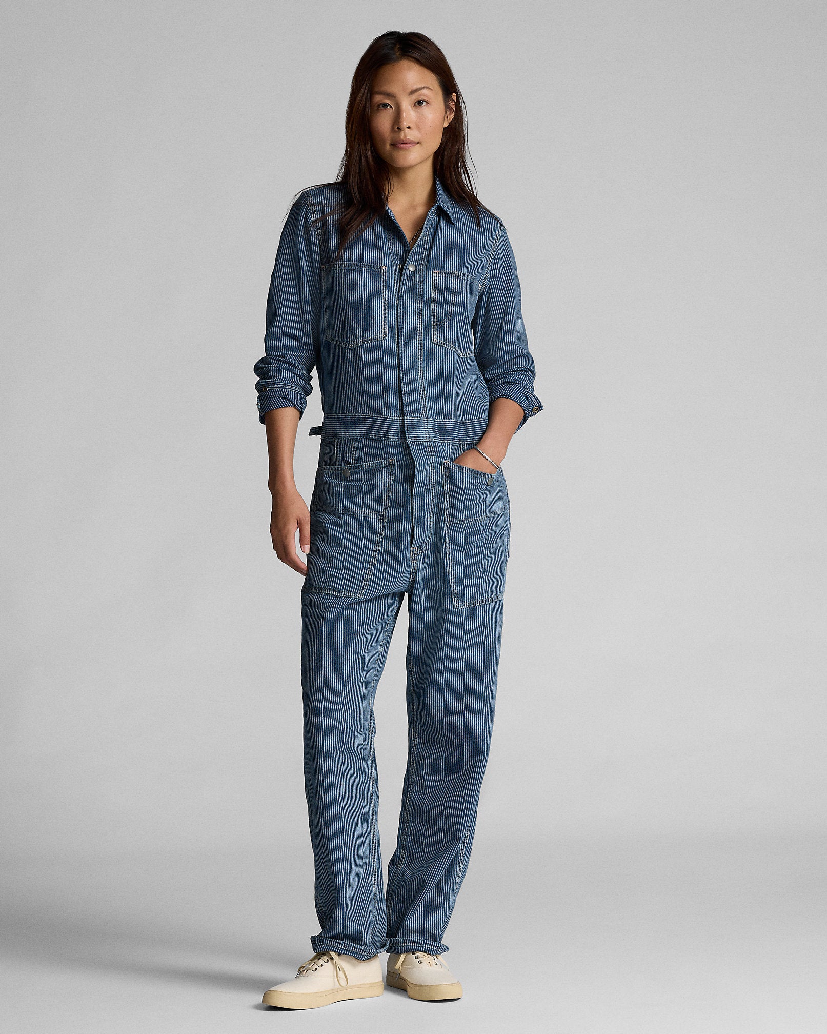 RRL Indigo Striped Linen-Cotton Coverall