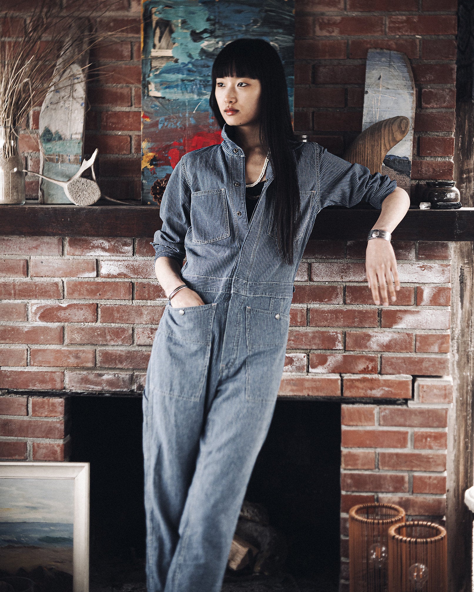 RRL Indigo Striped Linen-Cotton Coverall