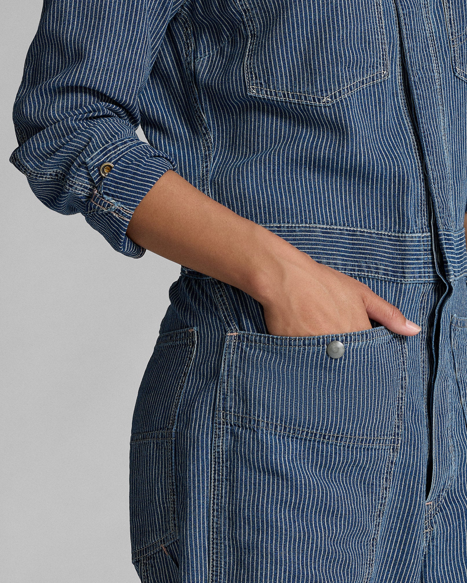 RRL Indigo Striped Linen-Cotton Coverall