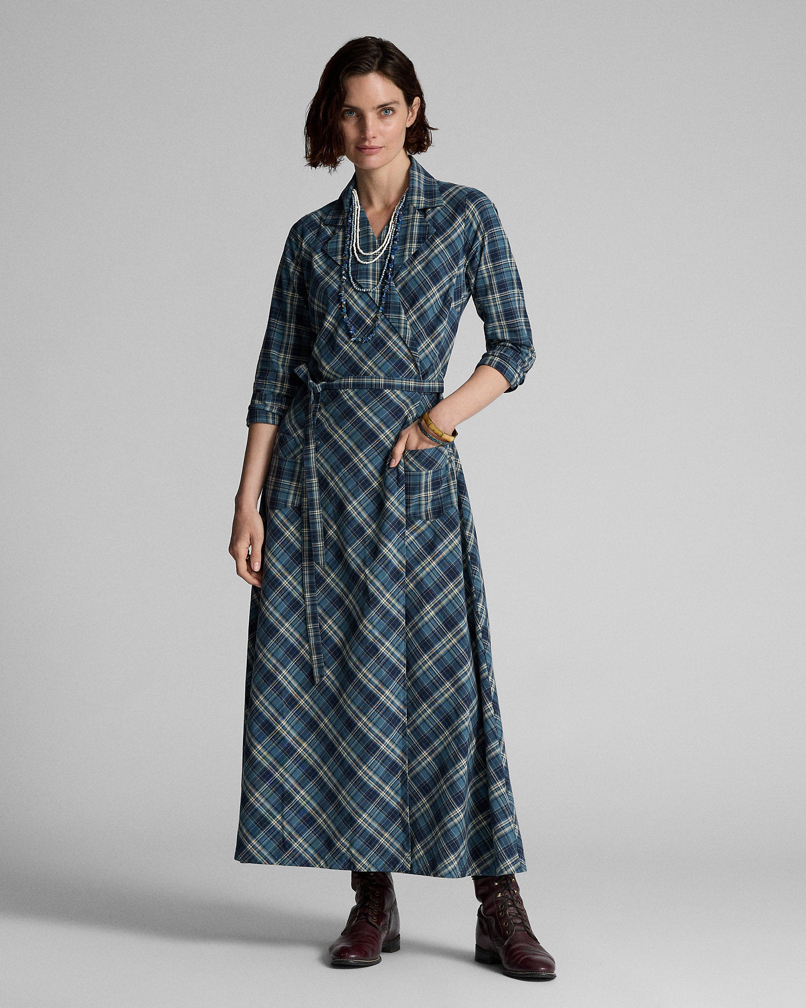 RRL Plaid Cotton Wrap Dress