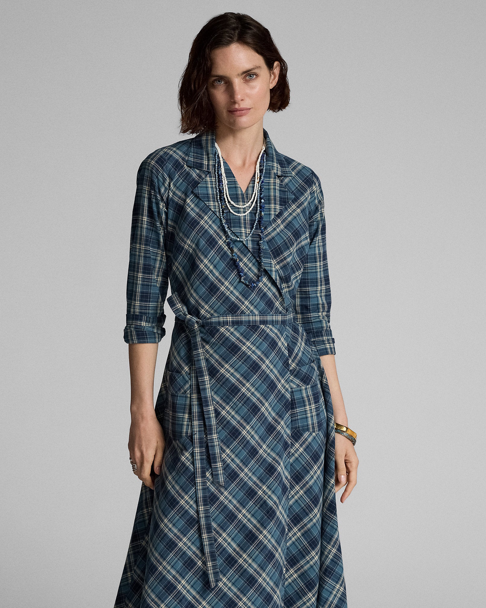 RRL Plaid Cotton Wrap Dress