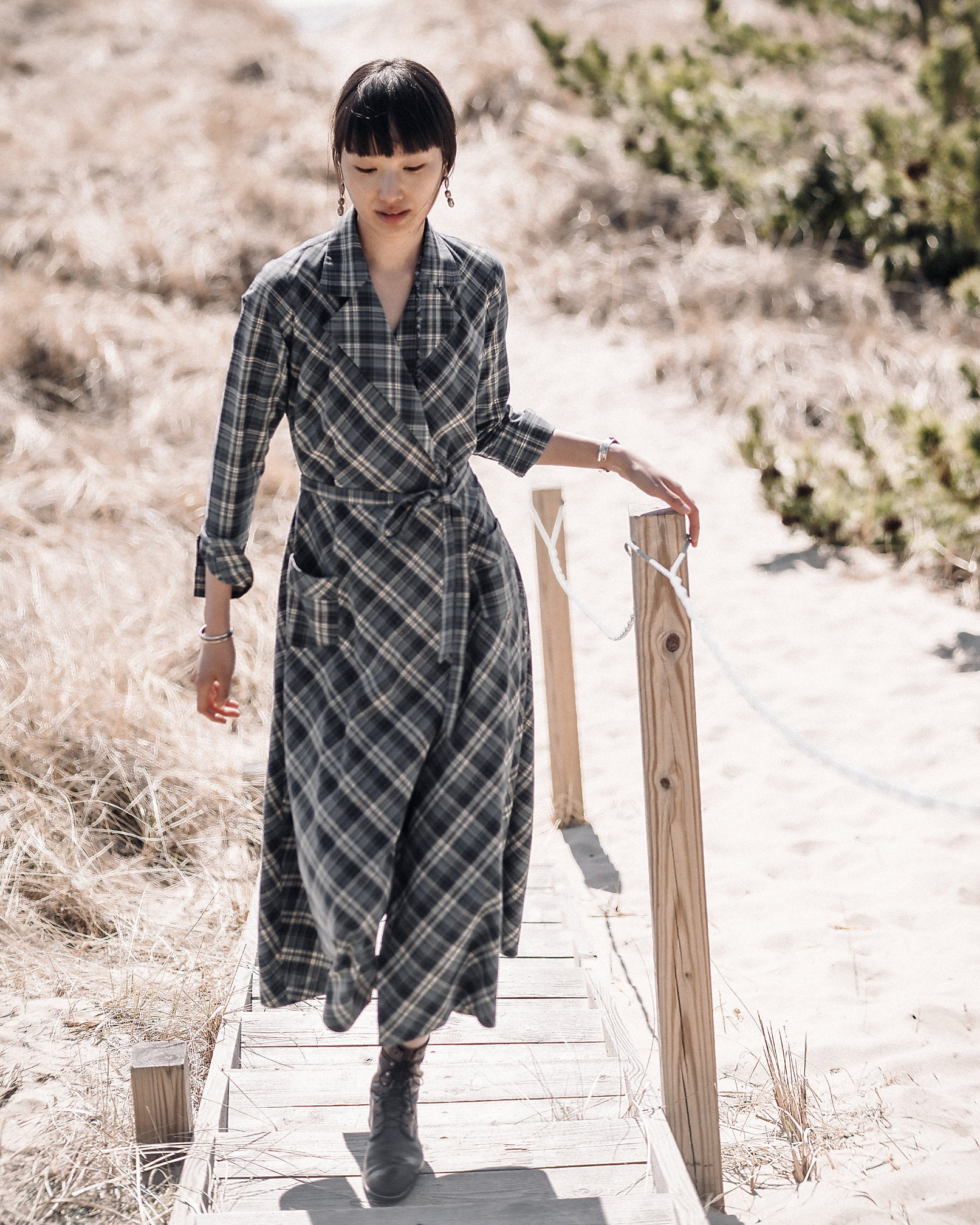 RRL Plaid Cotton Wrap Dress