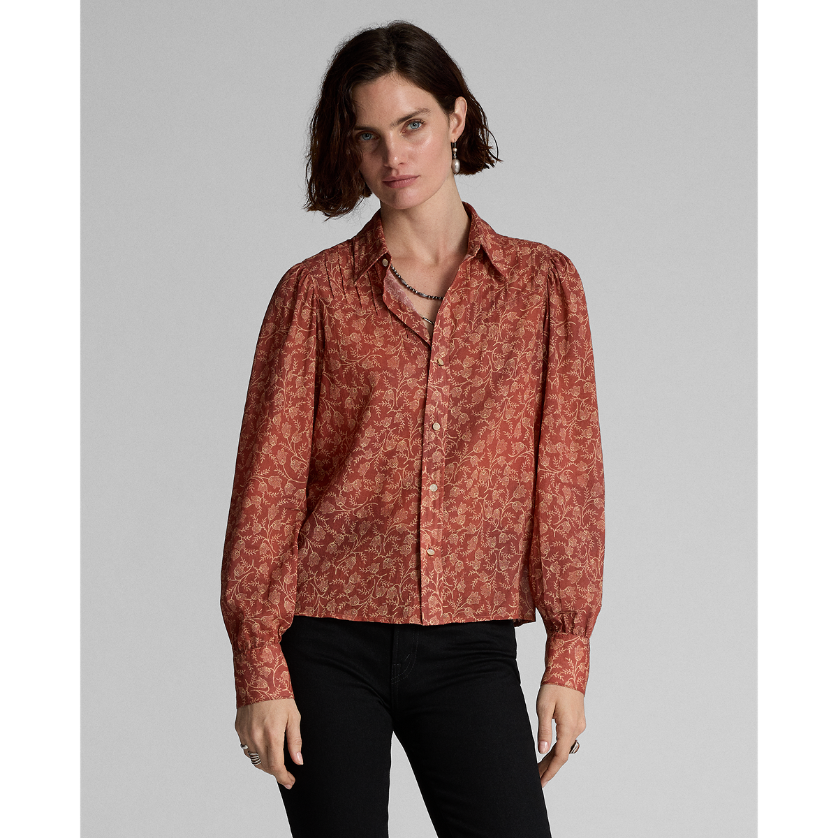 RRL Floral-Print Silk Tie-Back Blouse