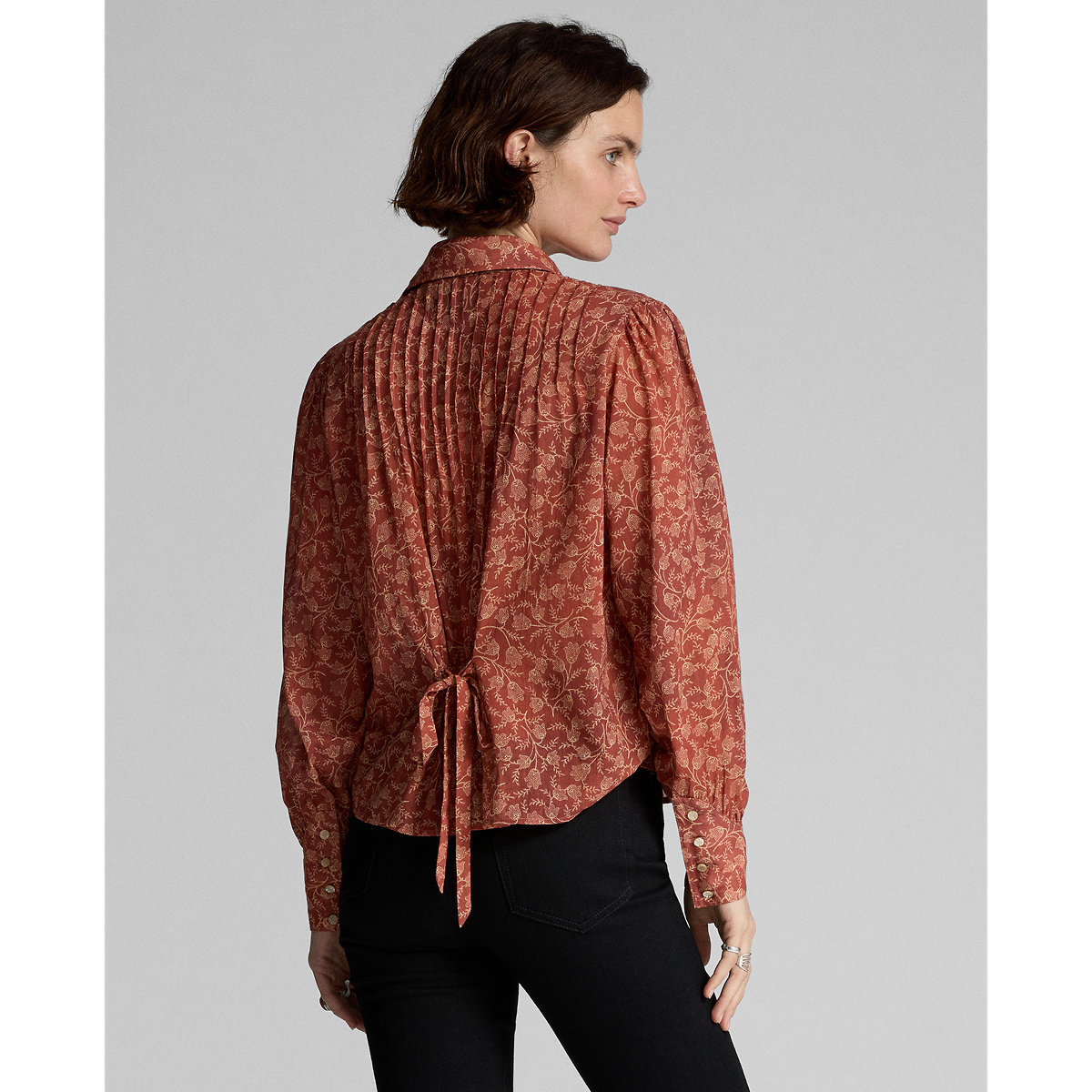 RRL Floral-Print Silk Tie-Back Blouse