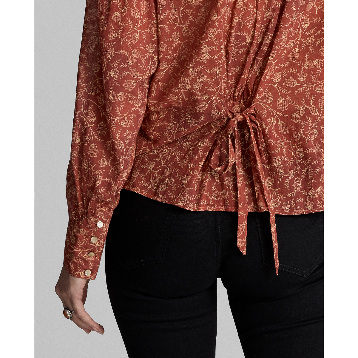 RRL Floral-Print Silk Tie-Back Blouse