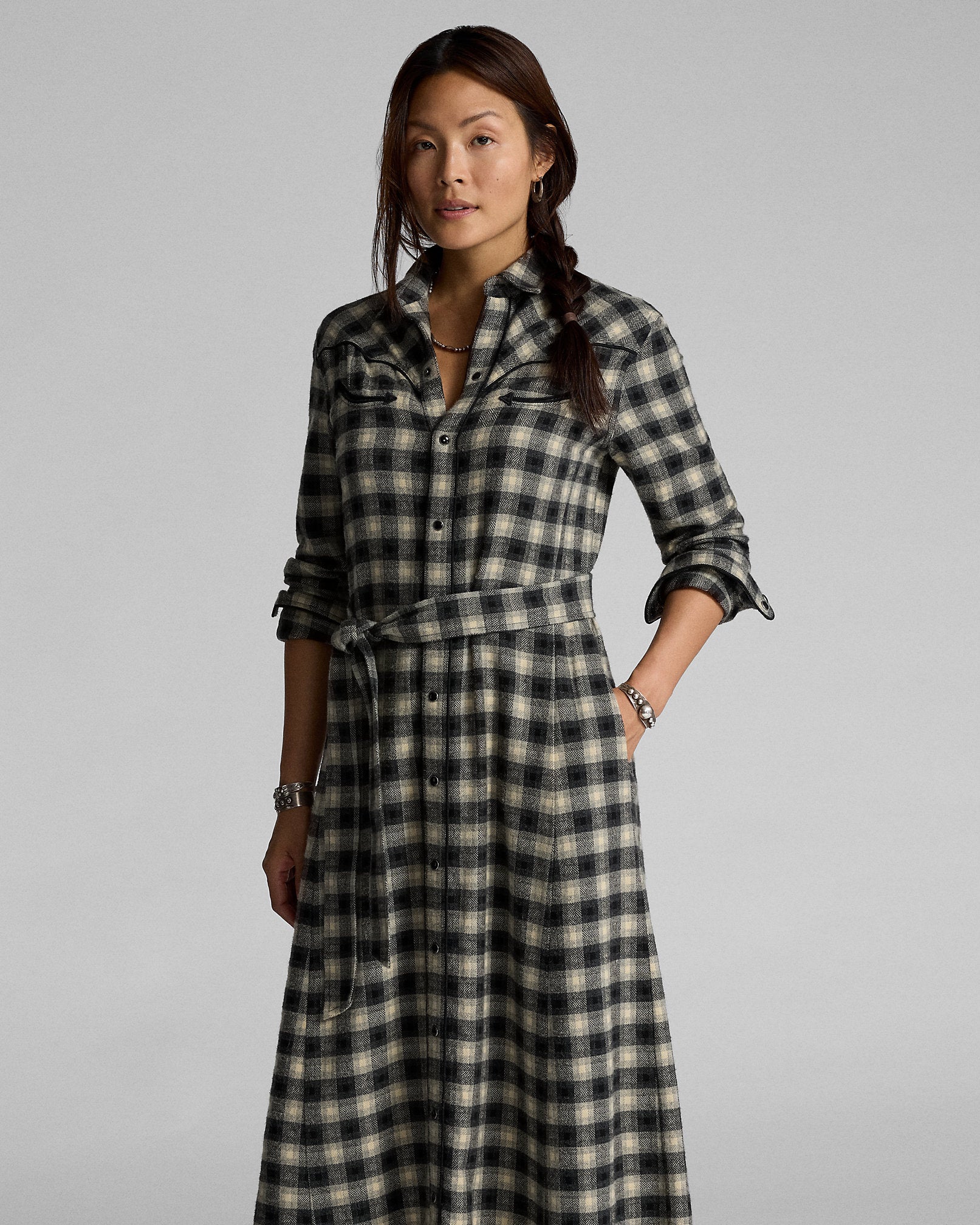 RRL Plaid Dobby Western Shirtdress