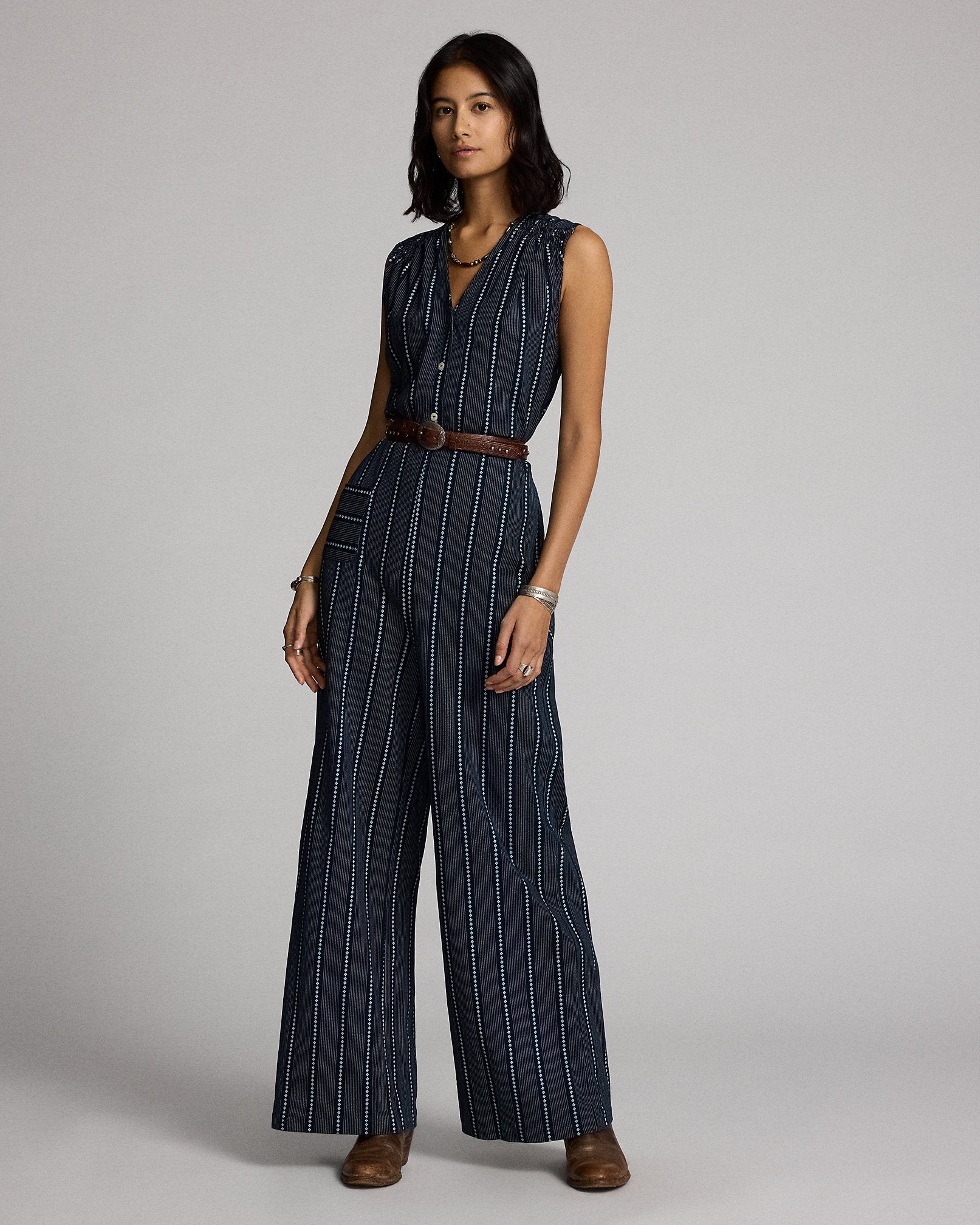 RRL Indigo Print Jersey Jumpsuit