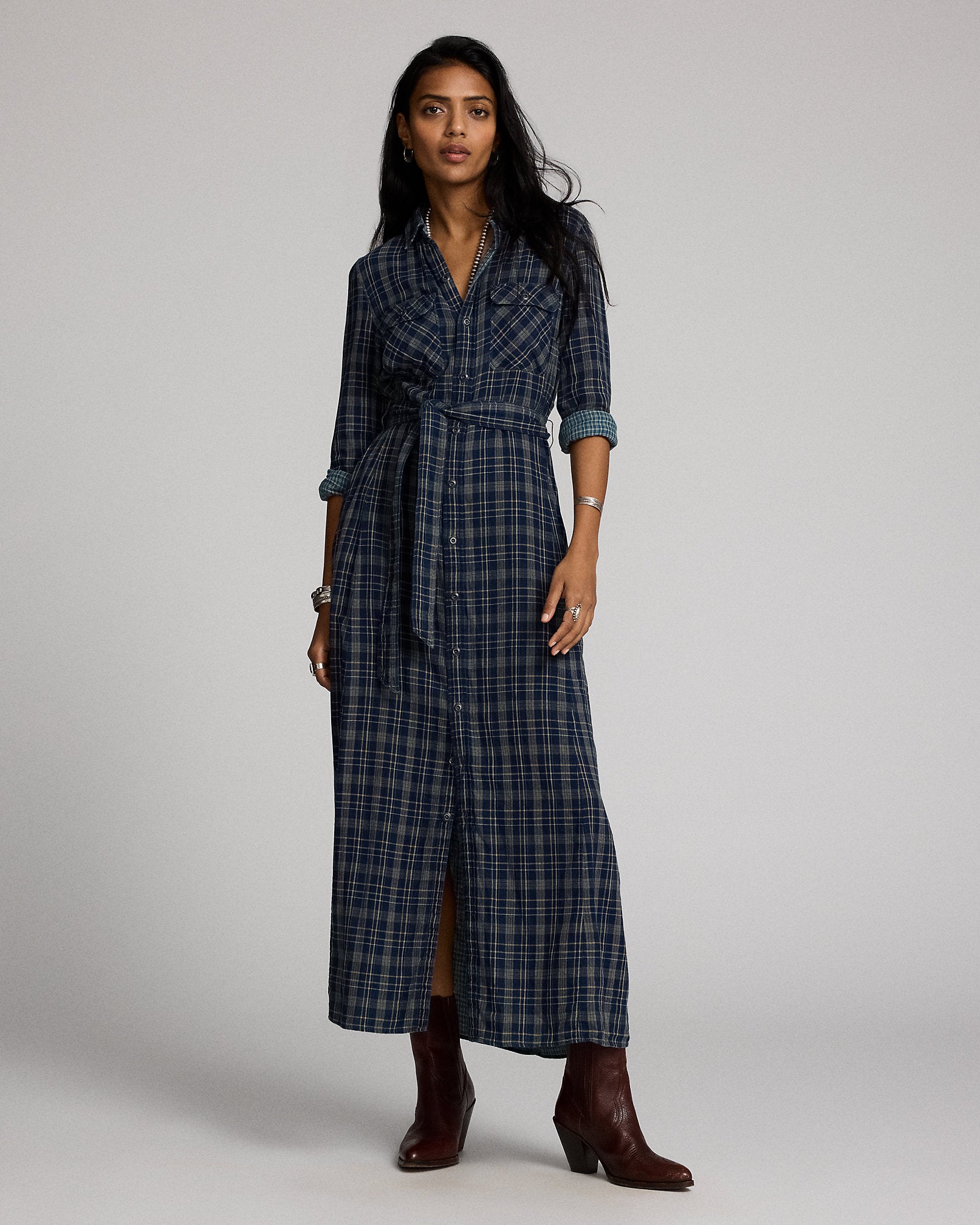 RRL Indigo Plaid Double-Faced Shirtdress