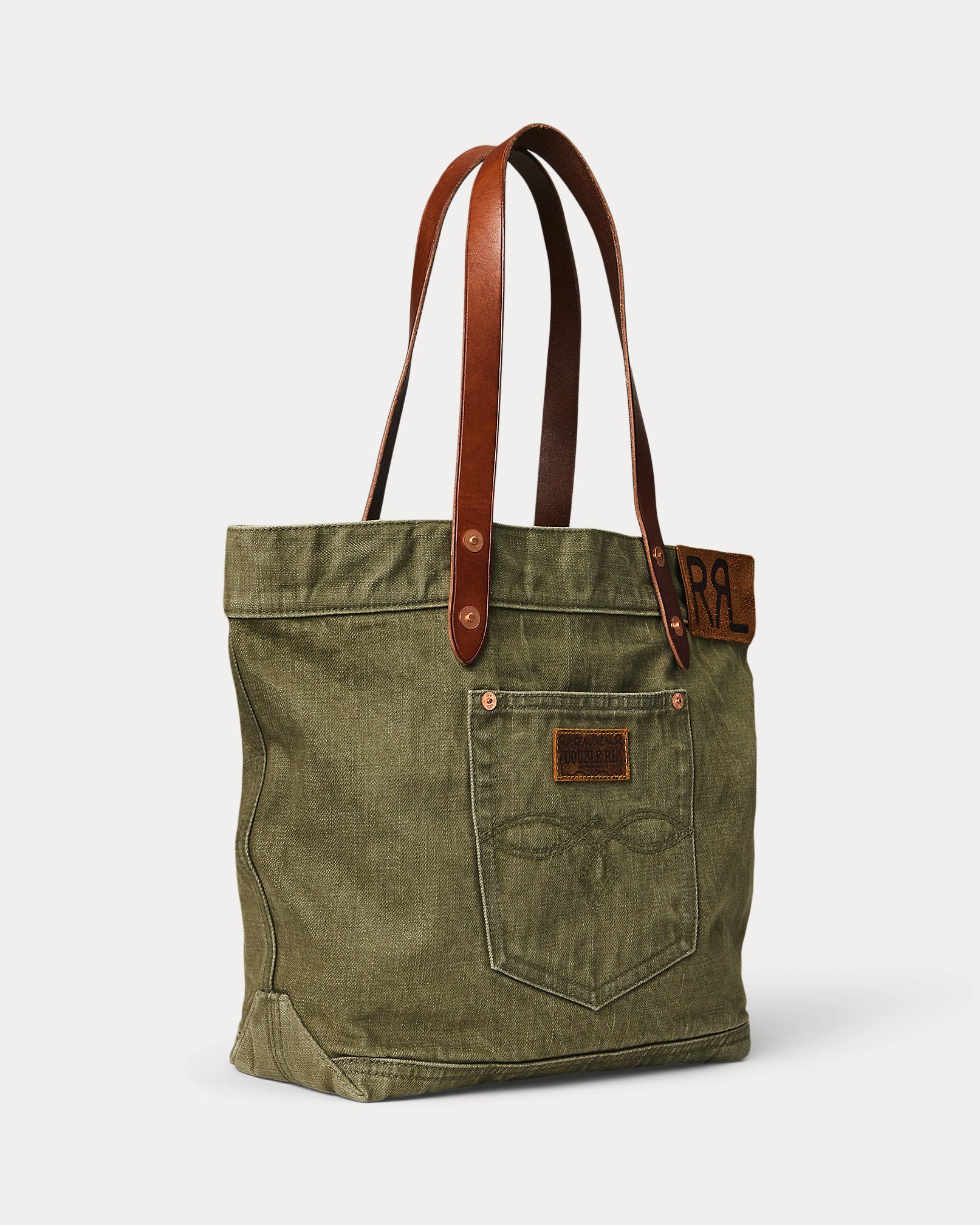 RRL Leather-Trim Twill Tote - Olive