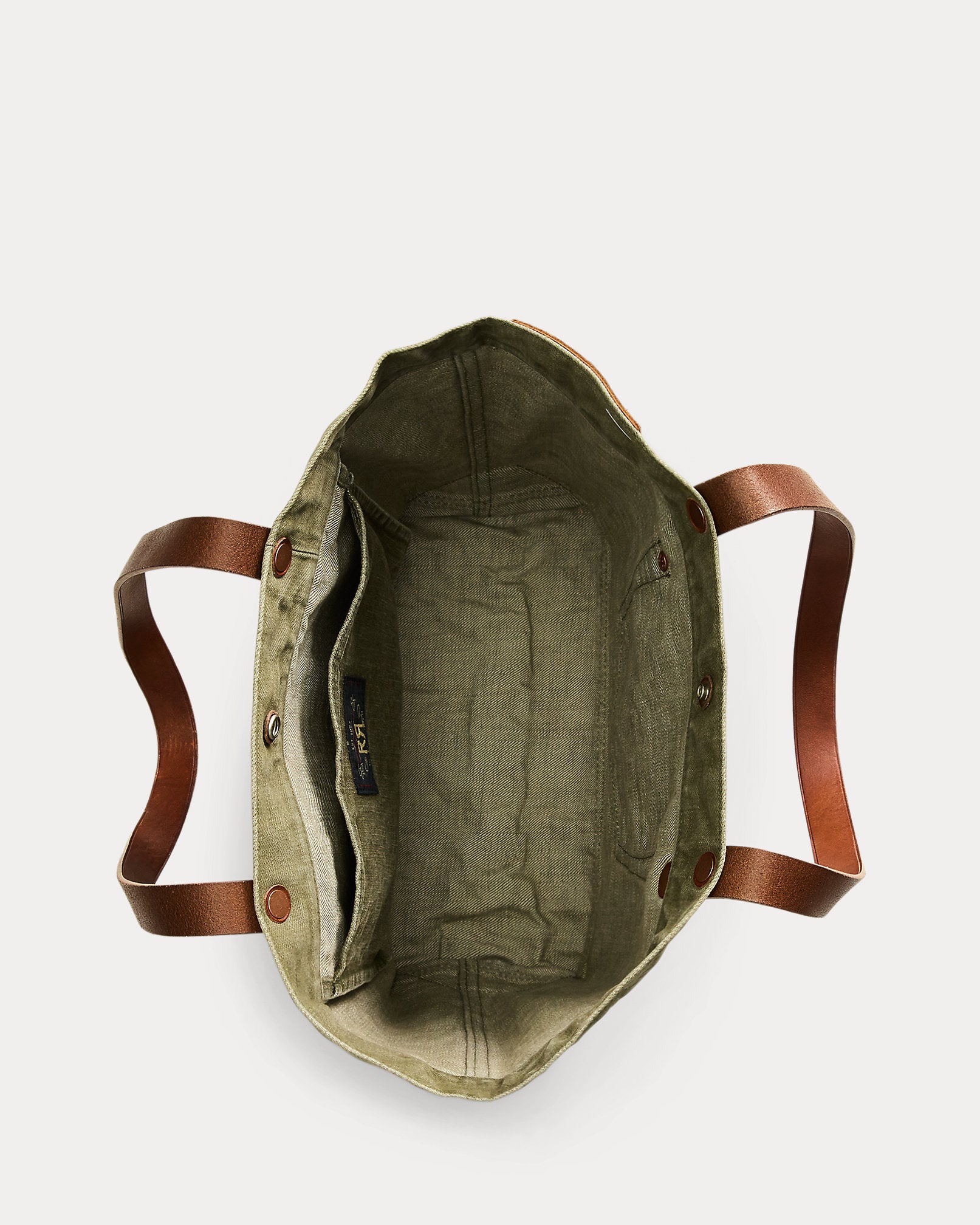 RRL Leather-Trim Twill Tote - Olive