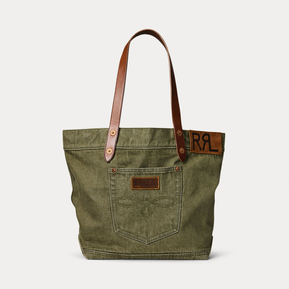 RRL Leather-Trim Twill Tote - Olive