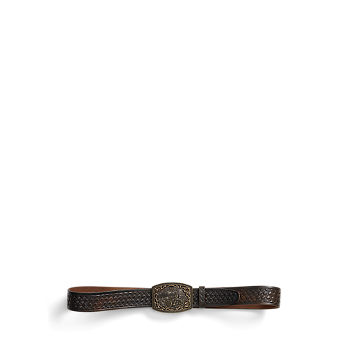 RRL Leather/Brass Motorcycle Graphic Wesley Belt